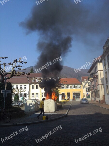 Bottle Bank Burning Altglascontainer Brand Yellow Smoke