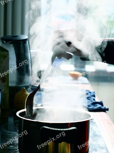 Pot Kitchen Steam Smoke Spoon