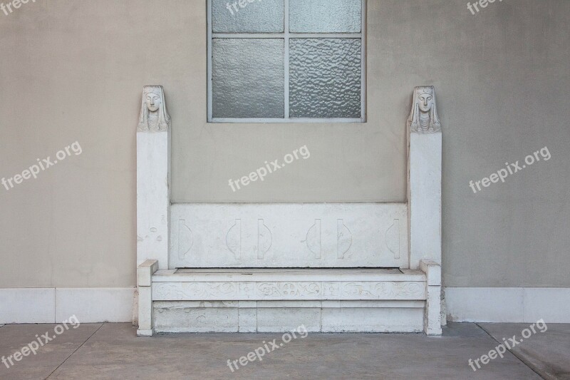 Bank Stone Bench Cemetery Women's Heads Angel