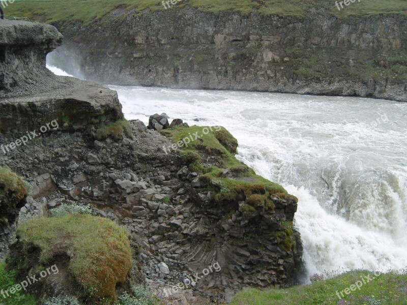 Waterfall Iceland Nature Force Of Nature Rock