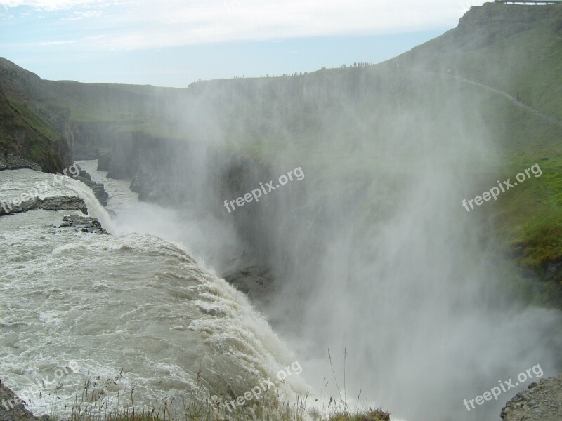 Waterfall Gullfoss Force Of Nature Iceland Impressive