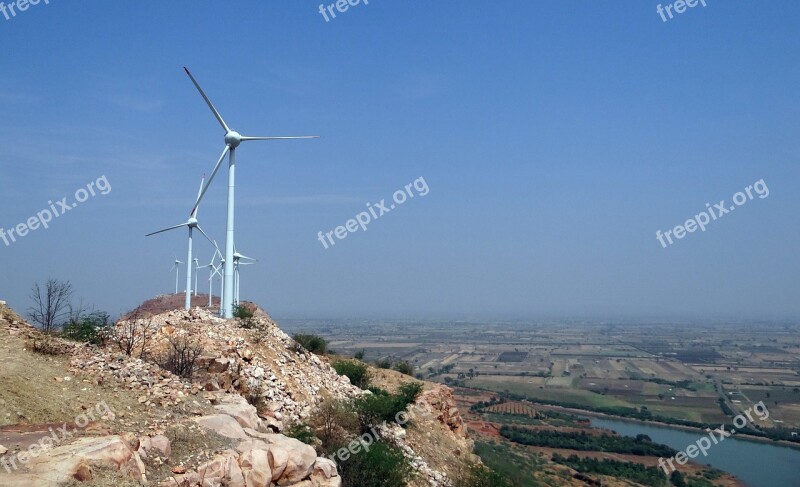 Wind Turbines Wind Power Nargund Hill Landscape