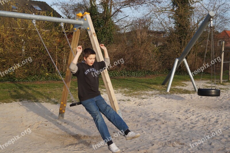 Playground Swing Boy Play Jump Off