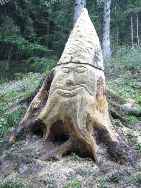 Sculpture In Wood Gnome Forest Carved Log Free Photos