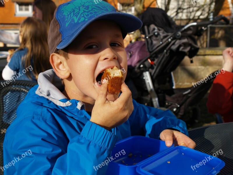 Boy Eat Cake Bite Off Child Cap