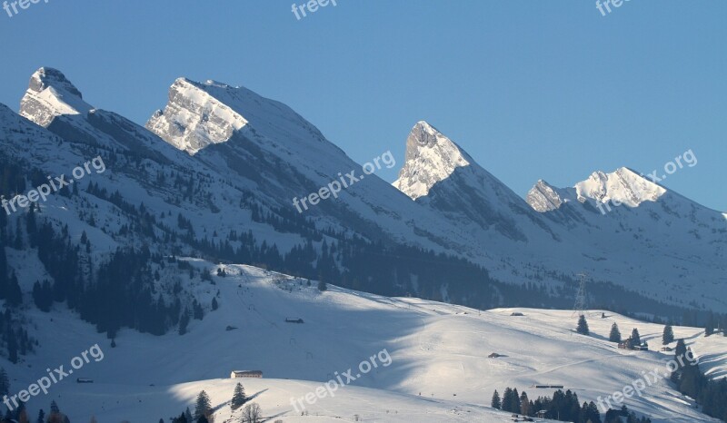 Churfirsten Mountains Alpine Switzerland Snow