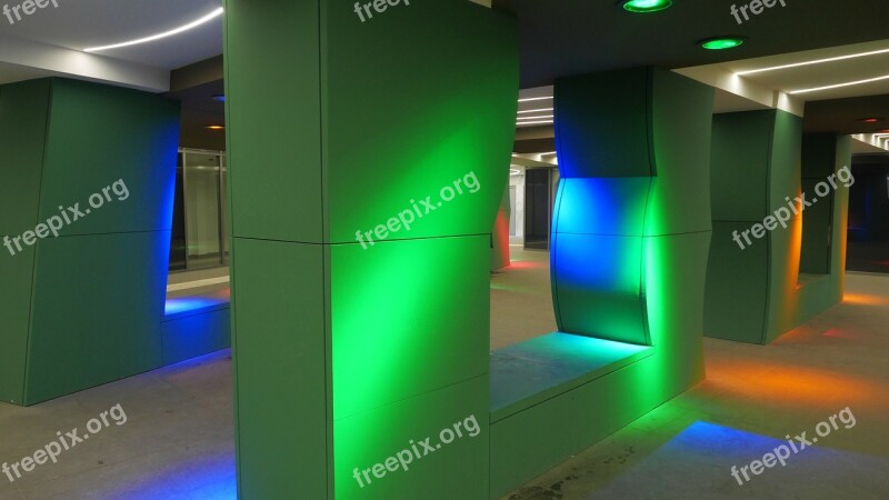 Underpass Columns Color Lighting Free Photos