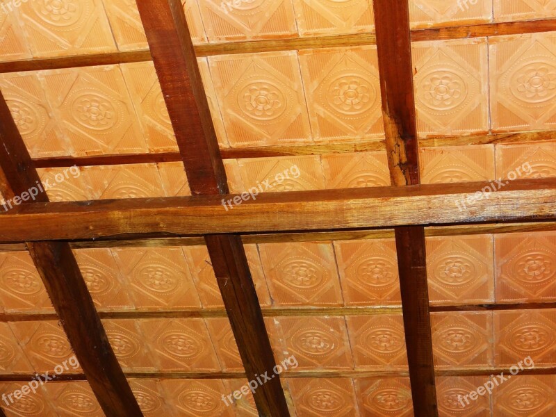 Terracotta Tiles Ceiling Pattern Wooden Rafter Hardwood