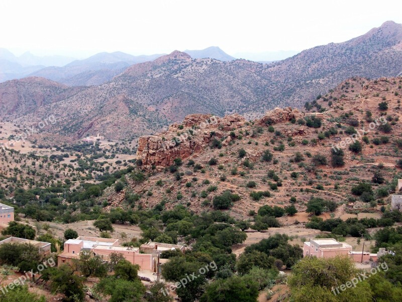 Atlas View From The Top Village Landscape Mountains