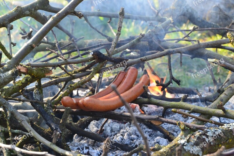 Barbecue Sausage Wood Fire Free Photos