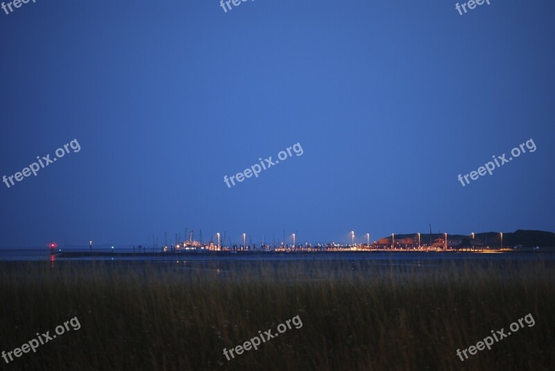 Night Port Wangerooge Lights Blue