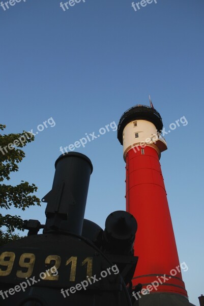 Lighthouse Wangerooge Steam Locomotive Sky Blue