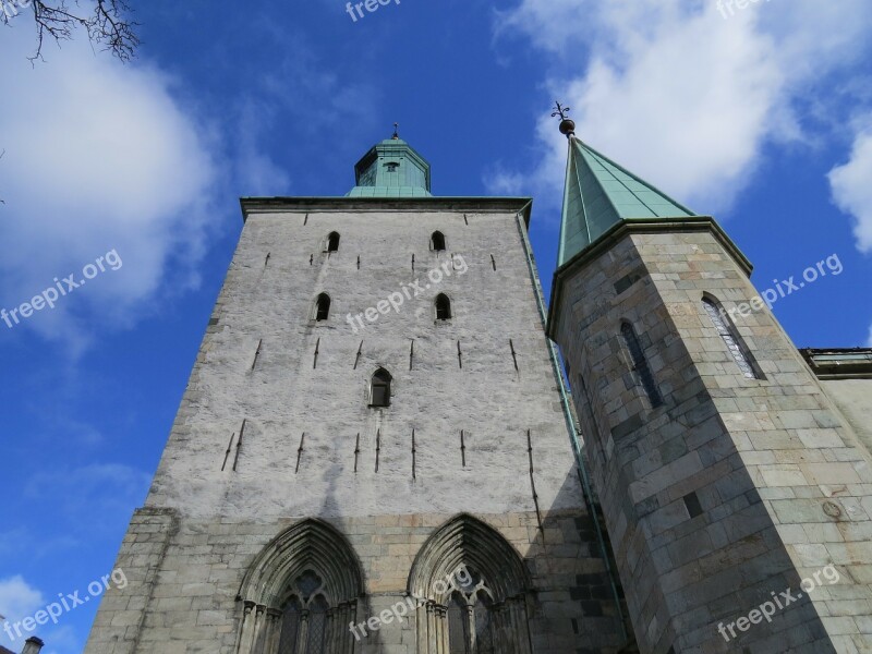 Norway Main Entrance To The Cathedral In Bergen In April Blue Sky Bergen Free Photos