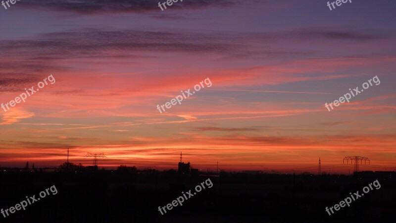 Sky Red Afterglow Sunset Evening