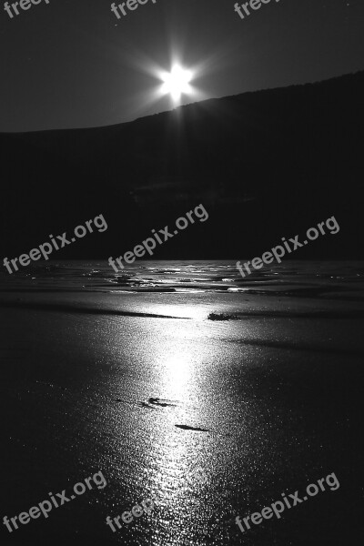 Moon Reflection Beach Black And White Sand Beach