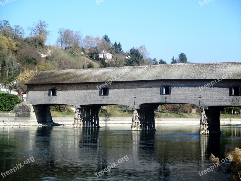 River Bridge Wooden Bridge Rheinbrücke Switzerland Germany