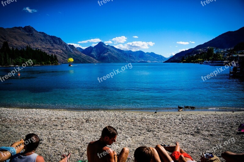 Queenstown Beach New Zealand Lake Landscape