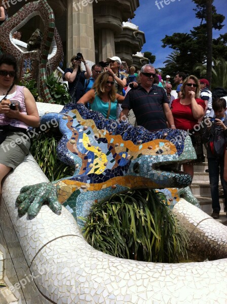 Mosaic Garden Gaudí Barcelona Lizard Free Photos