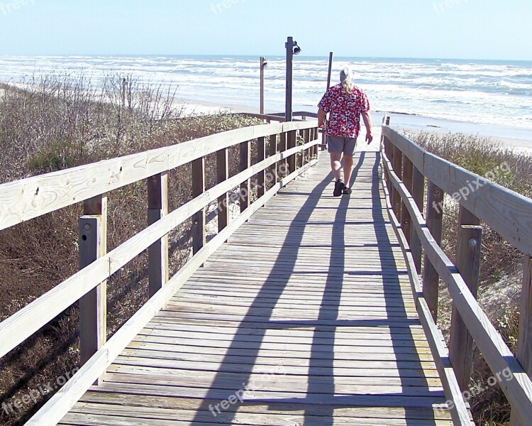 Boardwalk Beach Lone Walker Coastal Depth