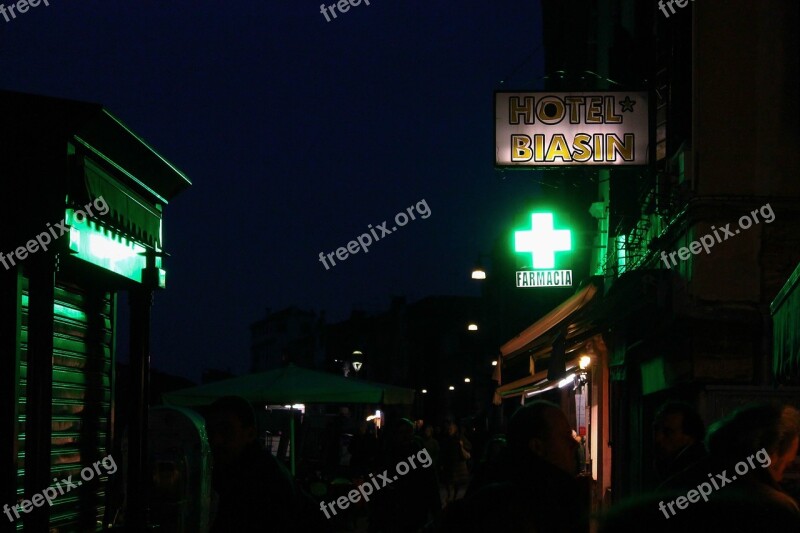 Venice At Night Italy Green Light