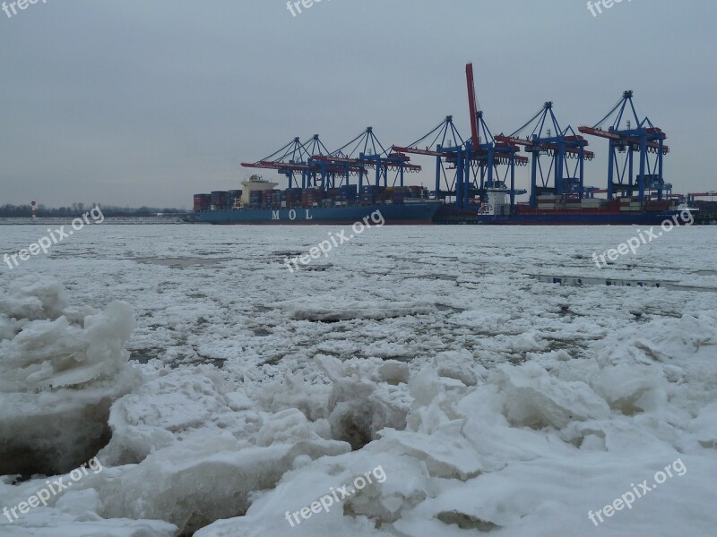 Hamburg Ice Winter Frozen River Elbe