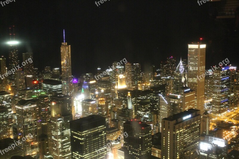 Chicago Chicago Night Downtown Buildings Skyscraper