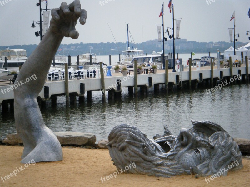 Drowning Man Sculpture Sand Water