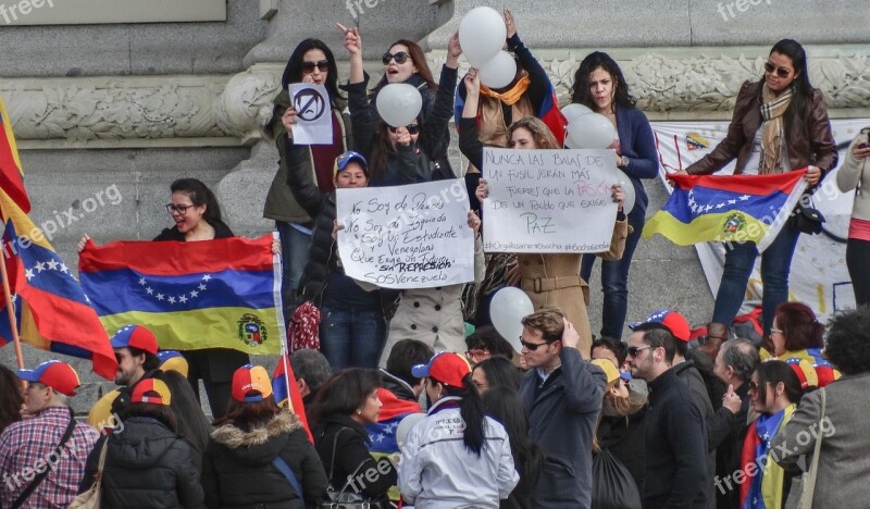 Group People Flags Manifestation Venezuela