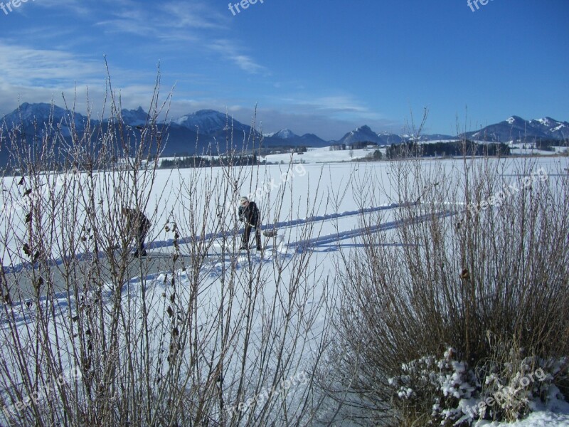 Winter Alpine Panorama Lake Ice Curling Ground