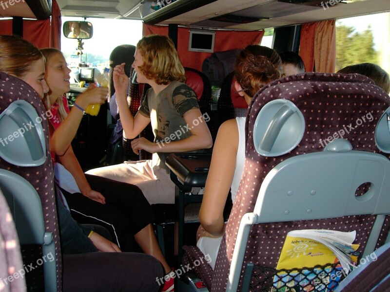 Children Girl Schoolgirl Bus Bus Ride