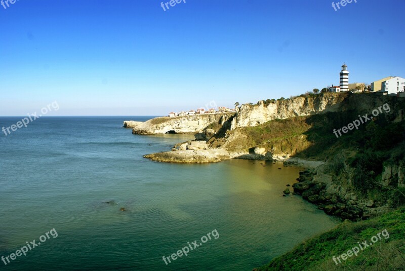 Coast Town Lighthouse Ocean Sea