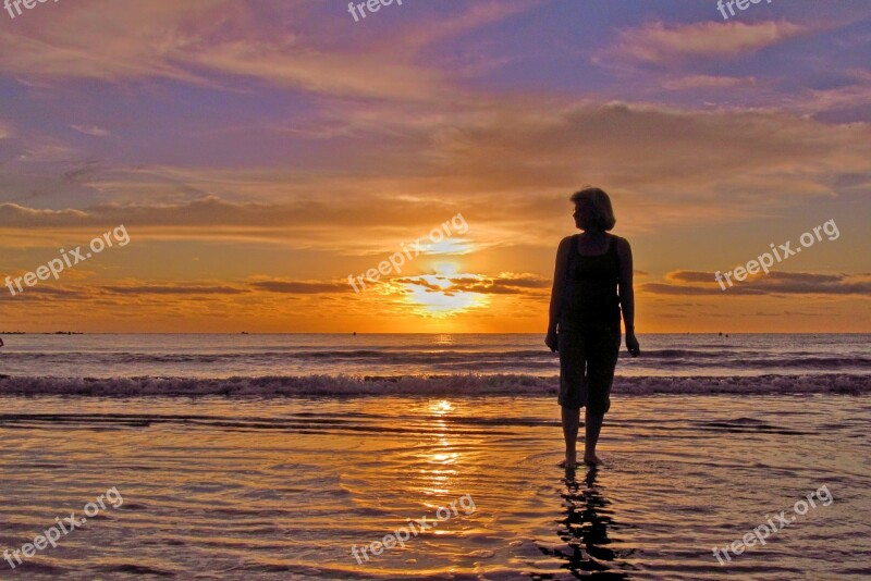 Woman Beach Ocean Sunrise Tenerife