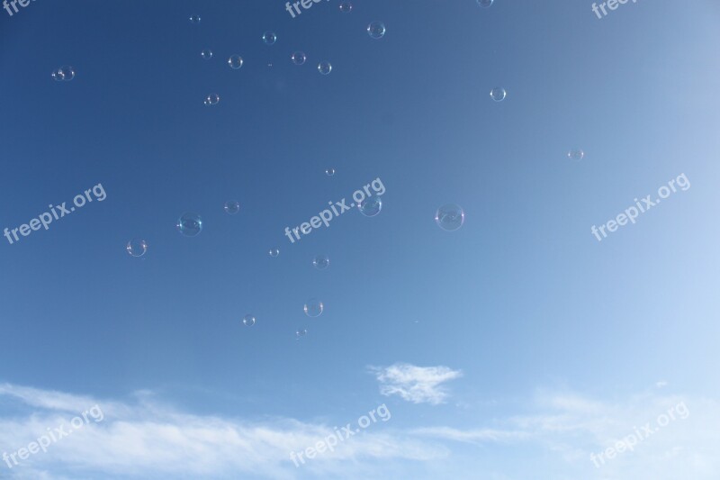 Soap Bubbles Sky Blue Weightless Clouds