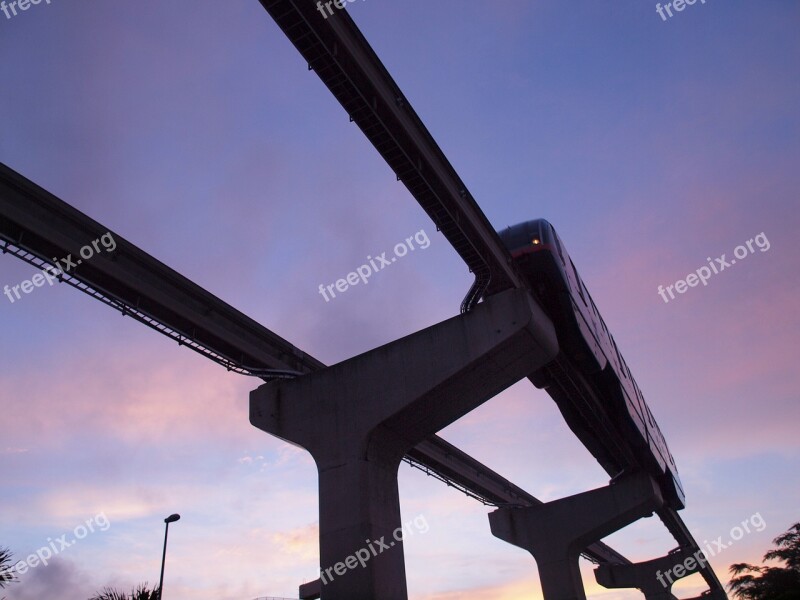 Okinawa Monorail Sunset Electric Train Evening View