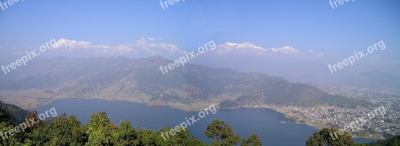 Pokhara Nepal Phewa See Himalayas Mountains