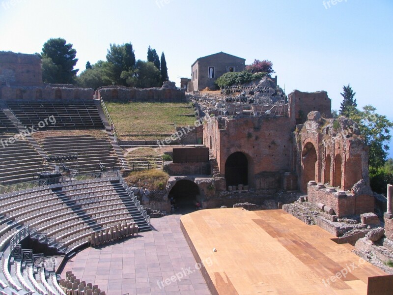 Greek Theatre Taormina Sicily Italy Free Photos