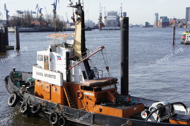 Hamburg Port Boat Tug Water