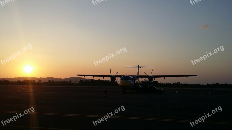 Thailand Sunset Evening Sky Aircraft Afterglow