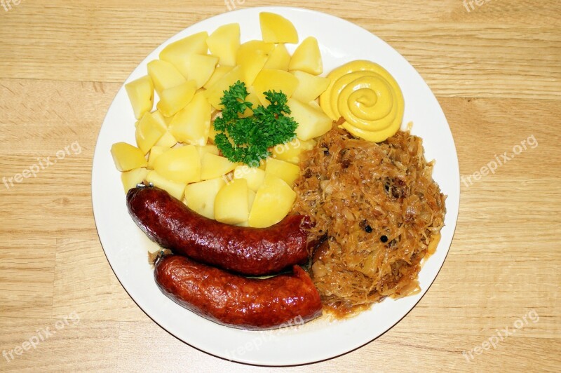 Sausage Sauerkraut Potatoes Salt Potatoes Mustard