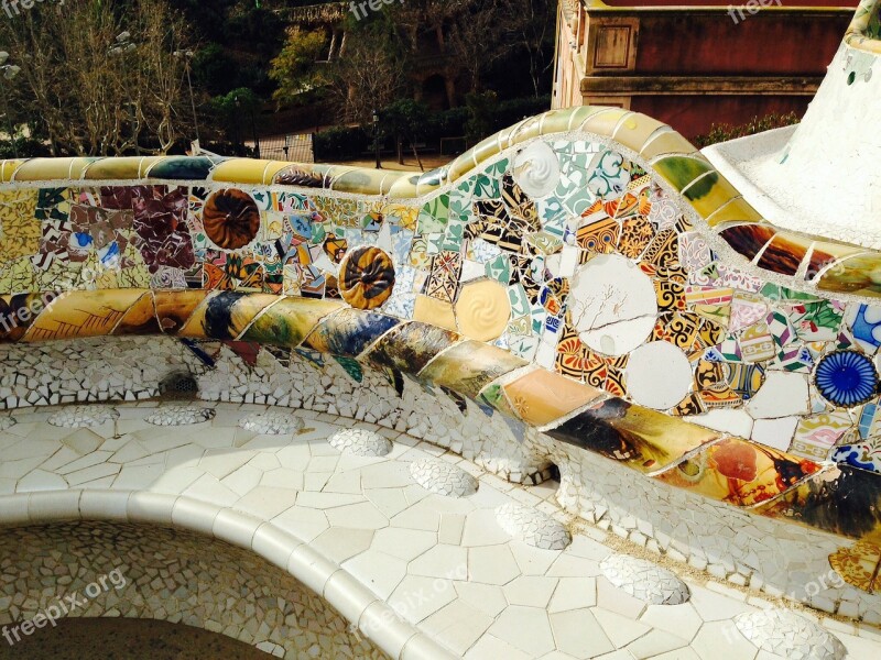 Barcelona Guell Park Gaudi Mosaics Free Photos