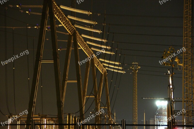 At Night Power Plant Electric In The Evening Lights