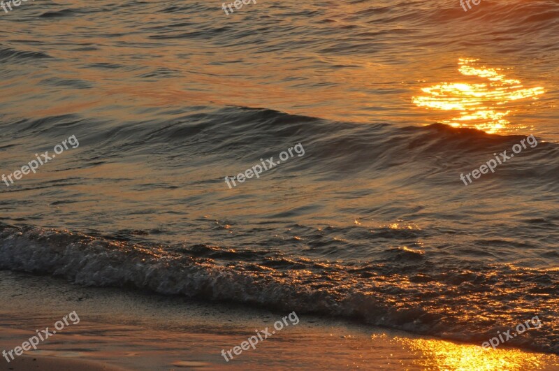 Sea Sunset Wave Evening Glow