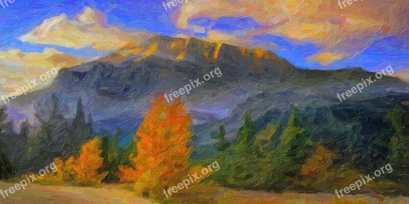 The Scenery Oil Painting Mountain Free Photos