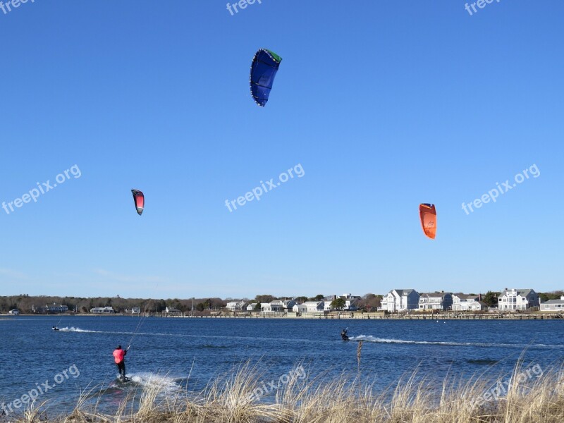 Kitesurfing Kiting Windsurfers Winter Surfing Sea