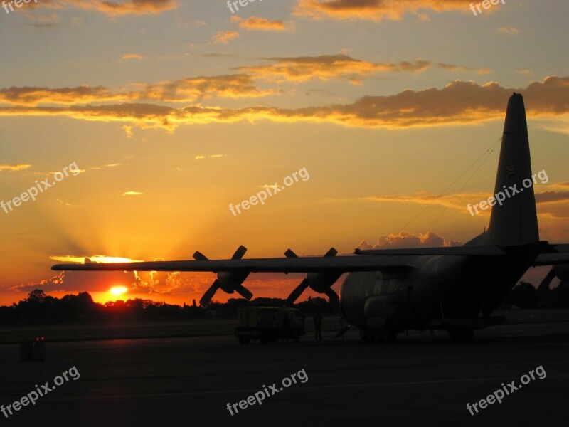 Airfield Airplane Aircraft Sunset C-130