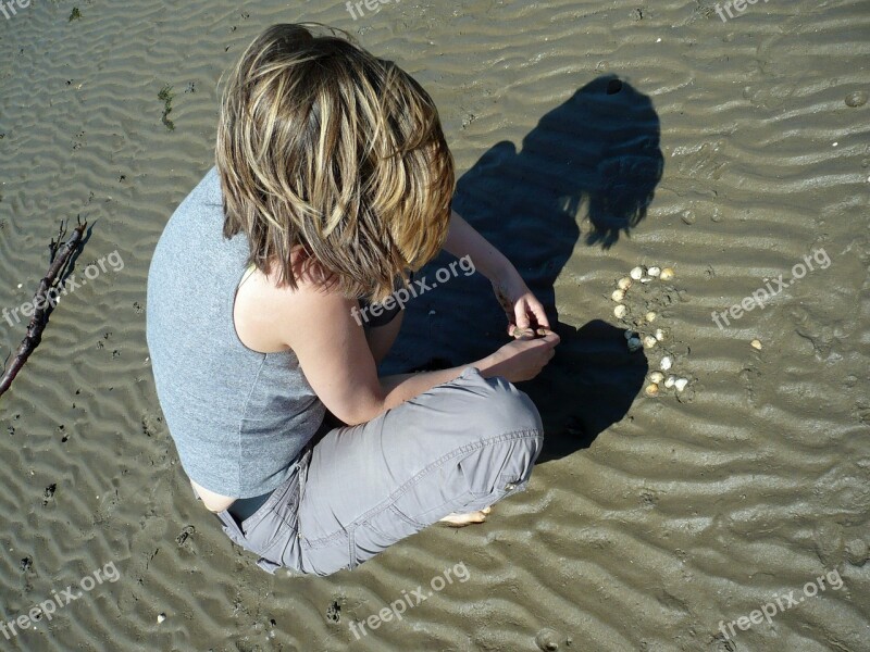 Beach Watts Wadden Sea North Sea Woman