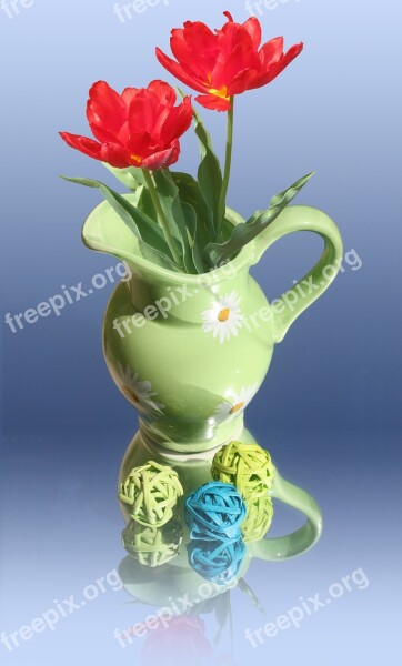 Tulips Vase Decoration Krug Red