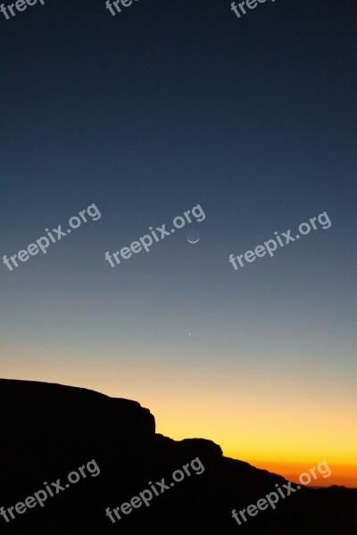 Sunset Moon Venus Landscape Night