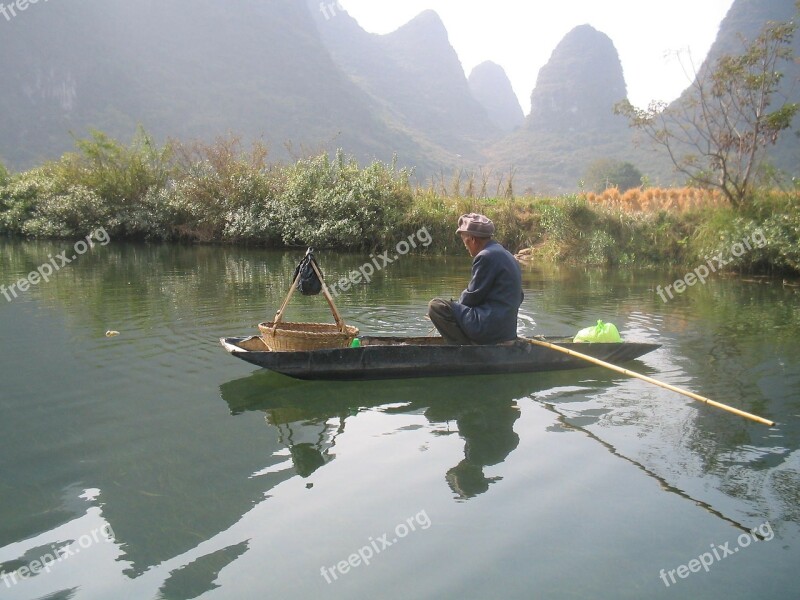 Man Raft China Yangshuo River