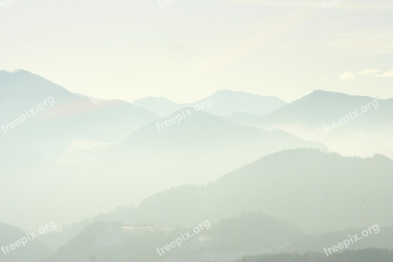 Landscape Mountains Sky Haze Fog